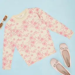 Pantaloons Junior Full Sleeves Floral Designed Sweater - Off White & Pink-picture-1