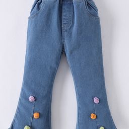 Mark & Mia Full Length Bootcut Jeans with 3D Floral Applique -Blue-picture-3