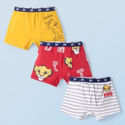 HoneyHap Disney Cotton Lycra Knit Trunks With Simba Graphics Pack of 3 - Red White & Yellow-image-4