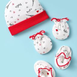 Ben Benny 100% Cotton Knit Cap Mittens & Booties Set With Paris Theme Print Red - Diameter 10 cm-picture-28