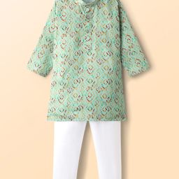 Ridokidz Cotton Full Sleeves Abstract Printed Kurta Pyjama Set - Pista-image-8