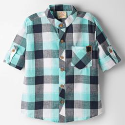 Rikidoos Full Sleeves Checked Shirt - Pista Green & Navy Blue-image-29