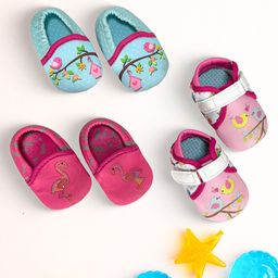 KazarMax Pack Of 3 Birds & Polka Dots Designed Booties With A Free Pair Of Striped Sandals - Pink-image-85