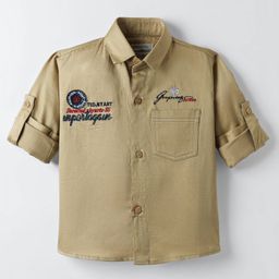 Dapper Dudes Full Sleeves Typography Embroidered Shirt - Fawn-image-51