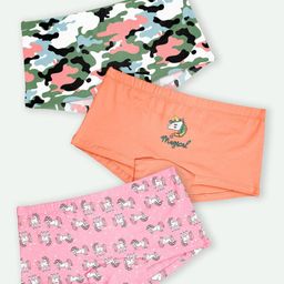 Ariel Cotton Blend Pack Of 3 Camouflage & Unicorn Printed Hipsters - Multi Colour-image-26