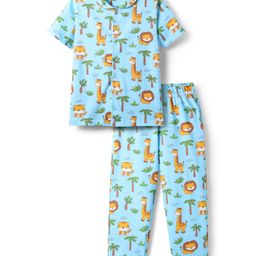 Babyhug Cotton Knit Half Sleeves Night Suit Safari Print - Blue-image-8