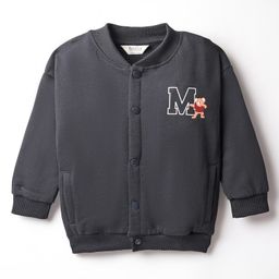 Bonfino 100% Cotton Fleece Knit Full Sleeves Bomber Jacket With Teddy Bear Holographic Print - Charcoal Grey-image-93