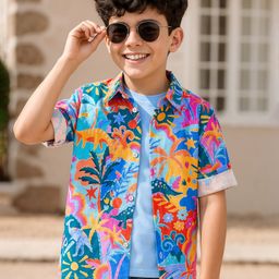 OLLINGTON ST. Sinker Knit Full Sleeves Jungle Theme Print Shirt with T-Shirt - Blue-picture-18