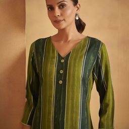 Anouk Striped V-Neck Straight Kurta-image-30