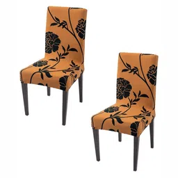 HOKIPO 2Pcs Mustard 7 Black Stretchable Chair Covers-image-4