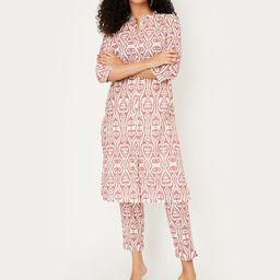 max Abstract Printed Mandarin Collar Straight Kurta With Trousers-image-89