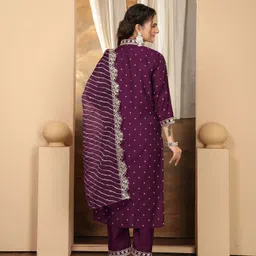 KALINI Women Printed Regular Sequinned Kurta with Palazzos & With Dupatta image 2
