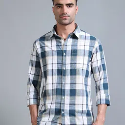 RIGS AND RAGS Men Classic Fit Tartan Checked Spread Collar Cotton Casual Shirt-picture-6