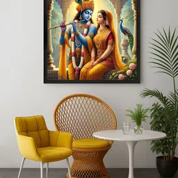 999Store Orange & Green Lord Radha & Krishna Religious Canvas Wall Art-3