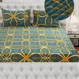 MORADO Teal & Yellow Floral 260 TC Queen Bedsheet with 2 Pillow Covers-image-20