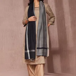 Fabindia Black Wool Blend Woven Shawl-picture-13