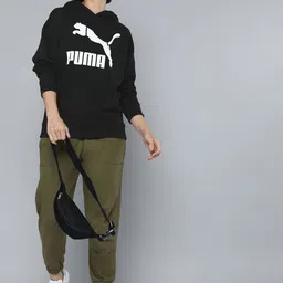 Puma Women Black Classic Brand Logo Print Logo Hood Relaxed Fit Sweatshirt-image-99