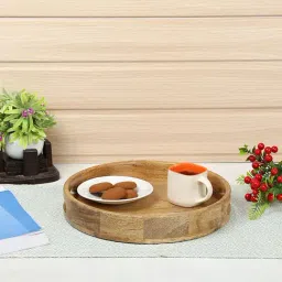 Crayton Natural Mango Wood Round Serving Tray - Set of 1-85