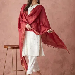 Fabindia Tasselled Border Cotton Silk Dupatta-image-91