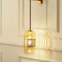 Kapoor E Illuminations Carlson Antique Brass & Amber Glass Single Light Wall Lamp-2