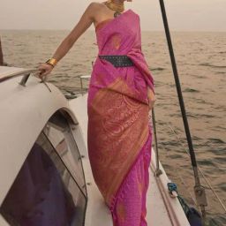 Elora Pink Printed Saree With Unstitched Blouse-image-31