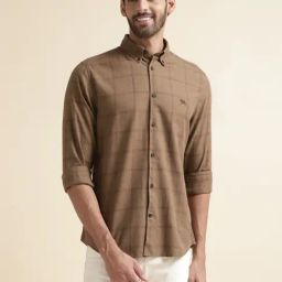 Andamen Brown Slim Fit Checks Shirt-image-41