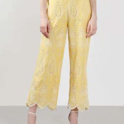 Vero Moda Yellow Cotton Straight Fit Embroidered Trousers-picture-21