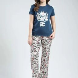 Monte Carlo Blue Regular Fit Floral Print Night Suit-image-51