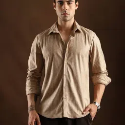 Campus Sutra Sand Beige Rhythm-Weave Shirt-picture-6