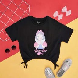 Pantaloons Junior Kids Jet Black & Pink Cotton Printed T-Shirt-picture-15
