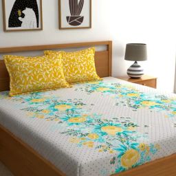 Home Ecstasy Floral Yellow 140 TC Cotton Double Bedsheet with 2 Pillow Cover-15