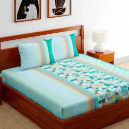 Home Ecstasy Geometric Seagreen 140 TC Cotton Double Bedsheet with 2 Pillow Cover-picture-21