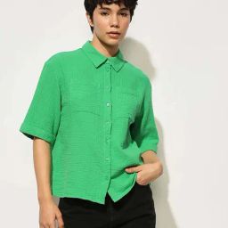 Only Green Cotton Textured Shirt-image-70