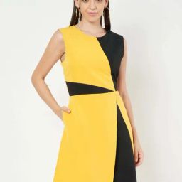Brinns Mustard & Black Regular Fit Color-Block Dress-picture-11