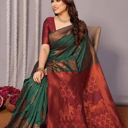 REDFISH Ethnic Motifs Woven Design Zari Pure Silk Banarasi Saree-picture-11