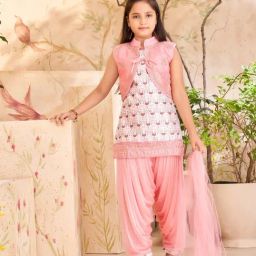 Aarika Girls Peach Embroidered Kurti Set-image-12