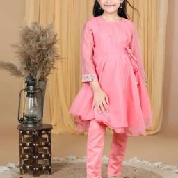 Piccolo Kids Pink Applique Straight Fit Kurti & Pants-image-1