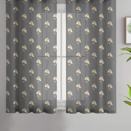 SPACES DRAPE STORY Boho Floral Grey Polyester 5 ft Sheer Window Curtains - Set of 2 image 1