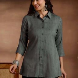 Libas Grey Woven Pattern A Line Short Kurti-image-69