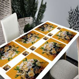 REVEXO 6Pc Yellow & White Printed Rectangle Costers & Table Placemats-39