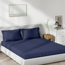 Trance Home Linen Navy Blue Bamboo 300 TC Double King Bedsheet Set-2.74 m x 2.74 m-picture-12