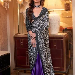 Vardha Black & Purple Printed Saree With Unstitched Blouse-image-8