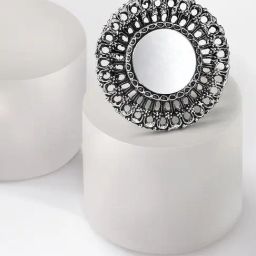 Fida Ethnic Oxidized Silver Mirror Cocktail Ring for Women-24