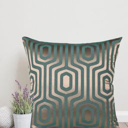 Home Green & Gold Toned Geometric Cotton Square Cushion Covers-image-18