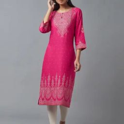 W Pink Printed Straight Kurta-image-42