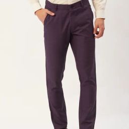 Jainish Maroon Cotton Tapered Fit Checks Flat Front Trousers-image-93