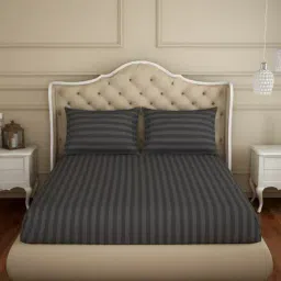 Spaces Grey 210 TC Cotton King Bed Sheet with 2 Pillow Covers-picture-22