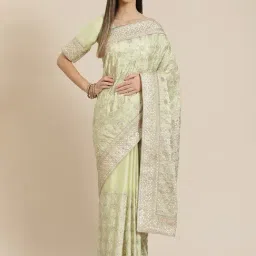 READIPRINT FASHIONS Green Embroidered Saree With Unstitched Blouse-picture-44