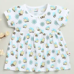 Bumzee White Cotton Printed Frock for Girls-image-54