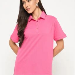 MADAME Pink Solid Polo T-Shirt-picture-23